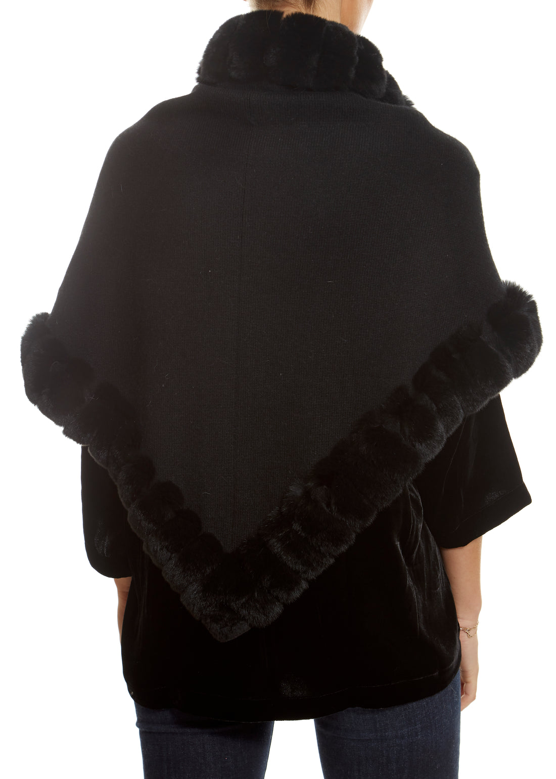 Black Wool Wrap with fur trim - Jessimara