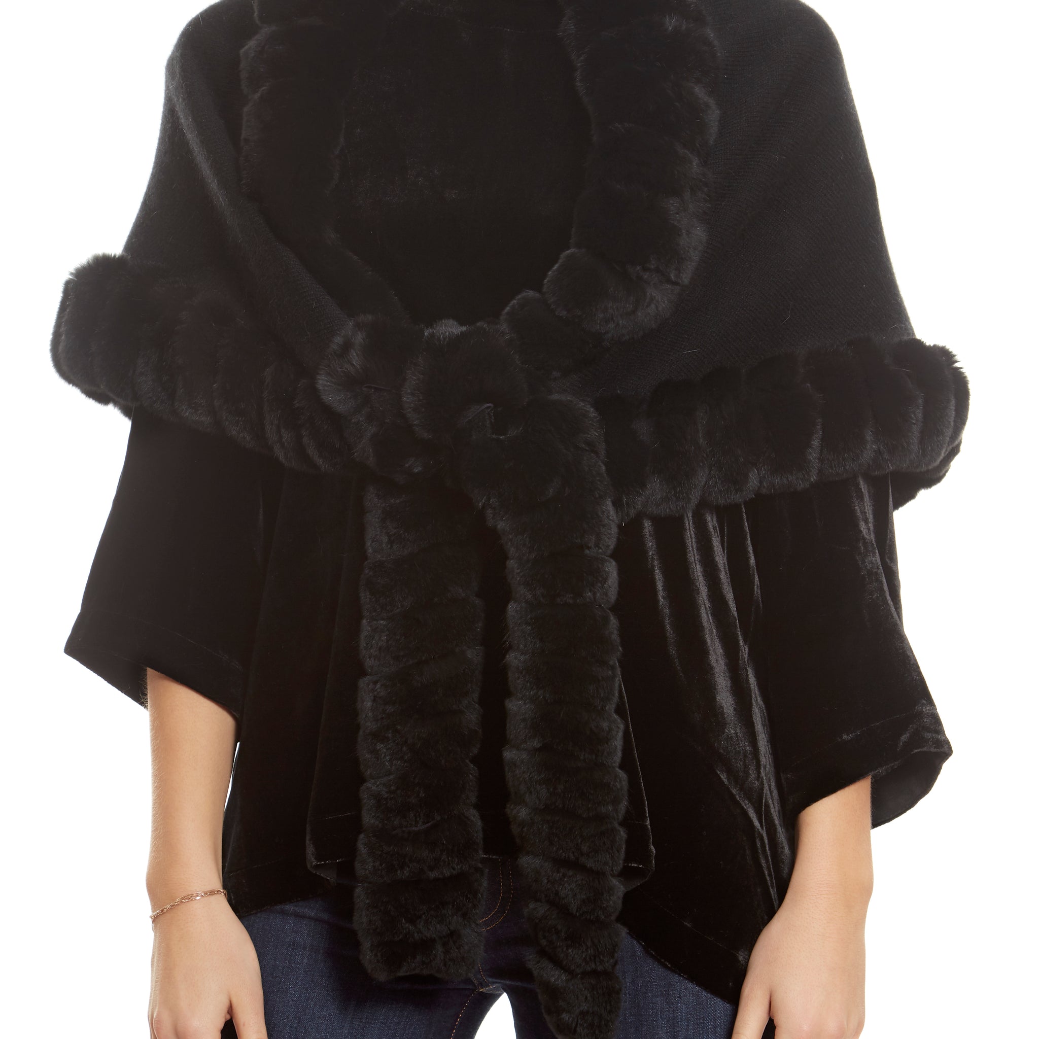 Black Wool Wrap with fur trim - Jessimara