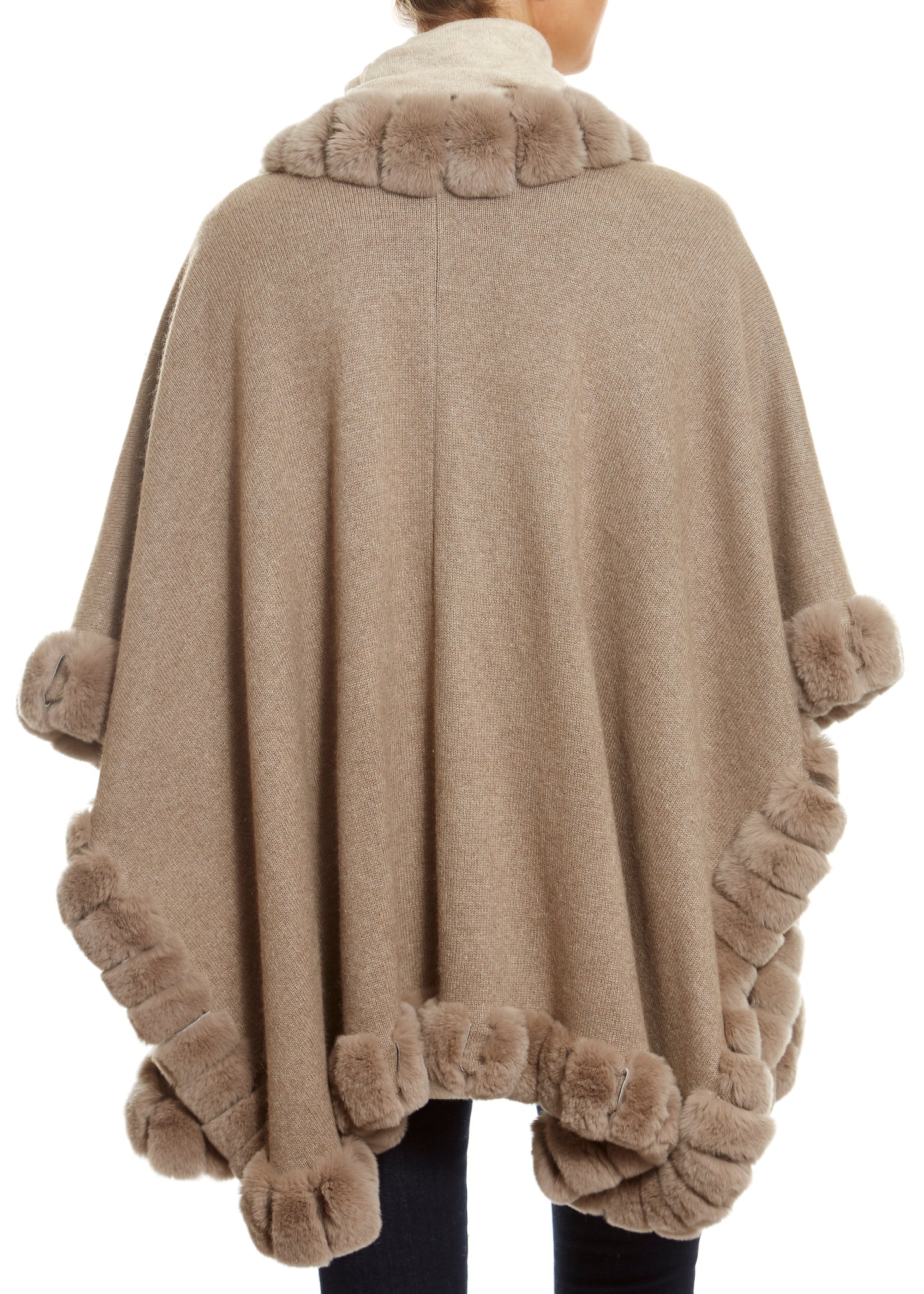 Wool Poncho Mocha with Rex Trimmings - Jessimara