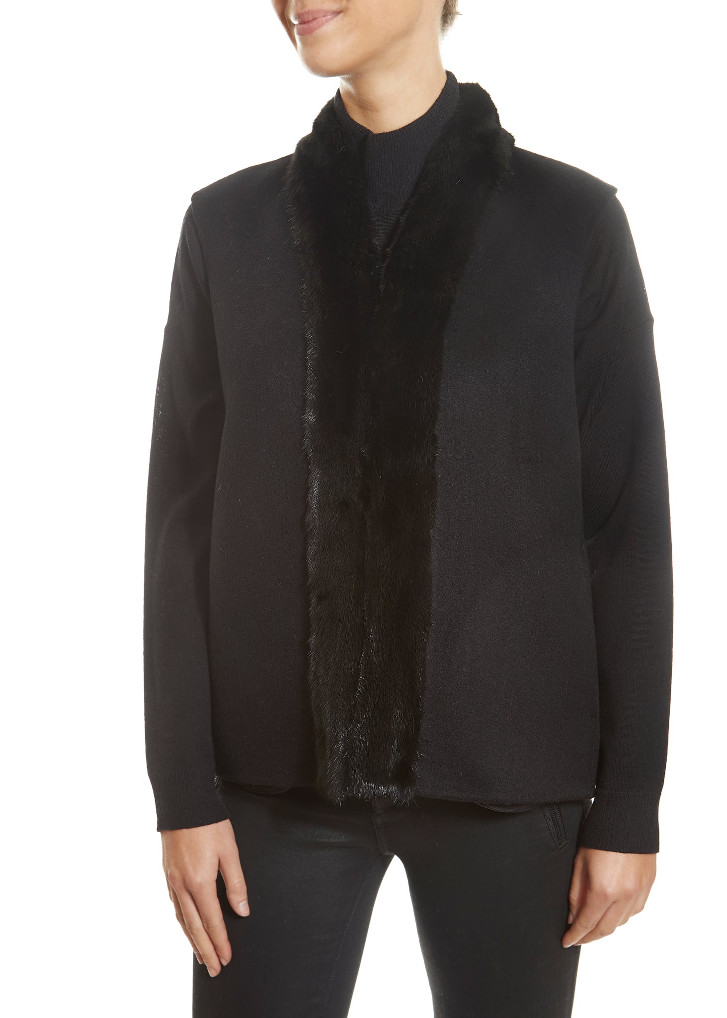 Black 2 Piece Gilet and Coat with Mink Trim - Jessimara