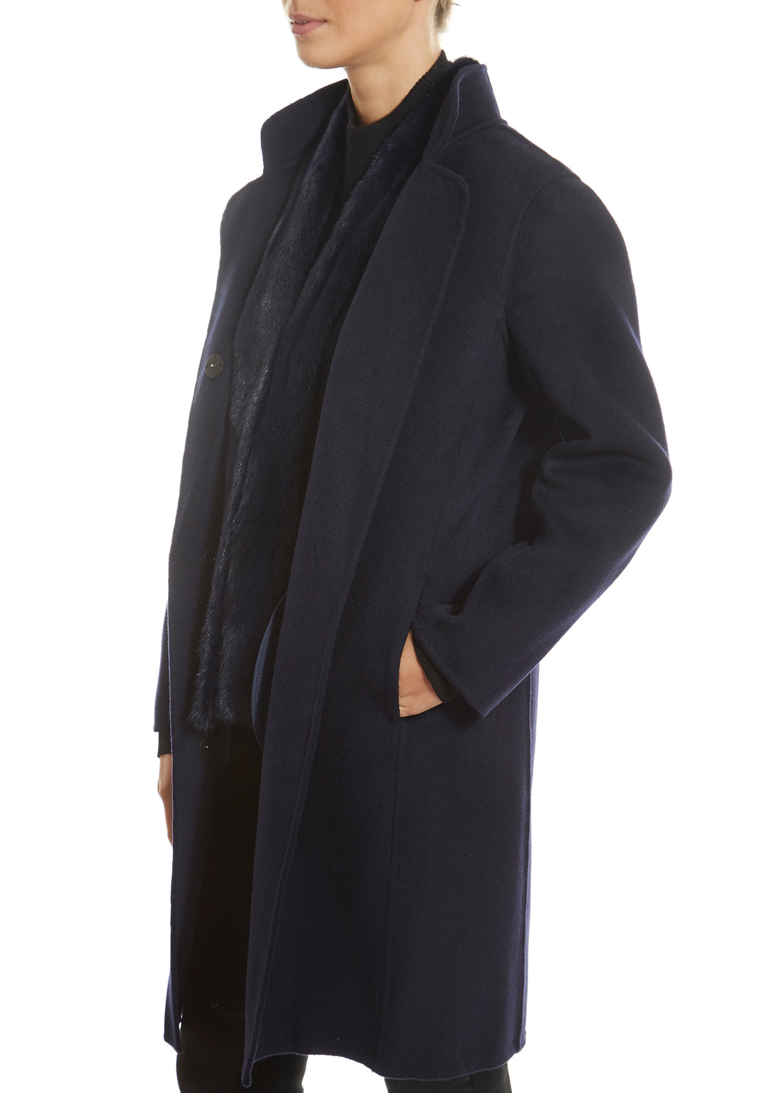 Navy 2 Piece Gilet and Coat with Mink Trim - Jessimara