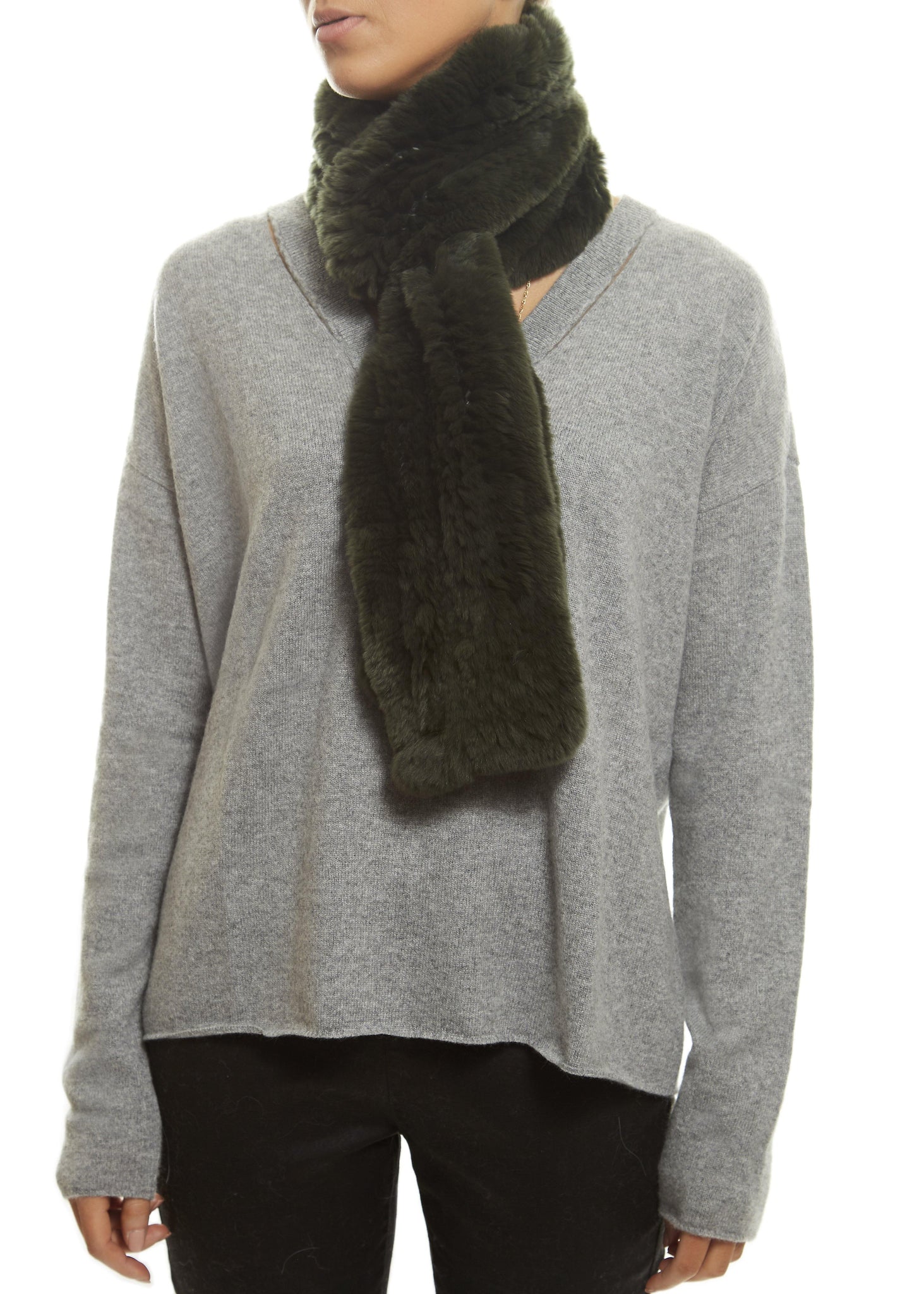 Khaki 'Open' Real Rex Rabbit Fur Scarf - Jessimara