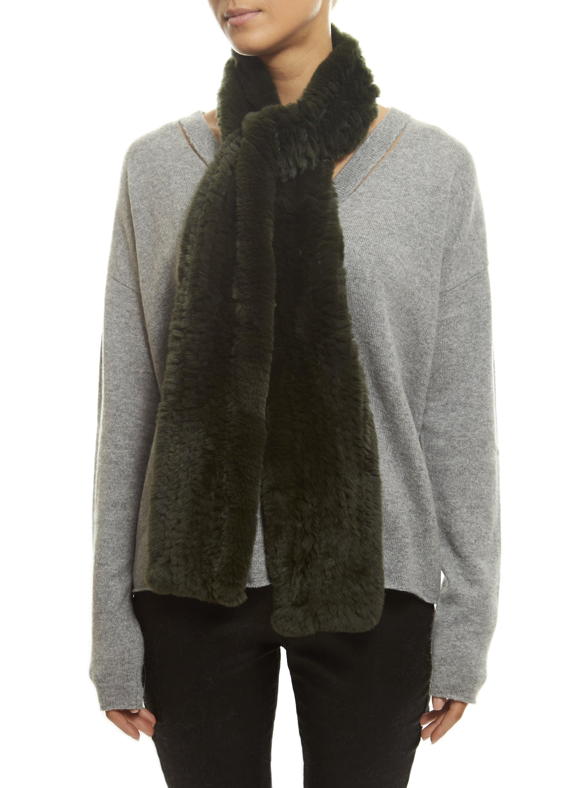 Khaki 'Open' Real Rex Rabbit Fur Scarf - Jessimara