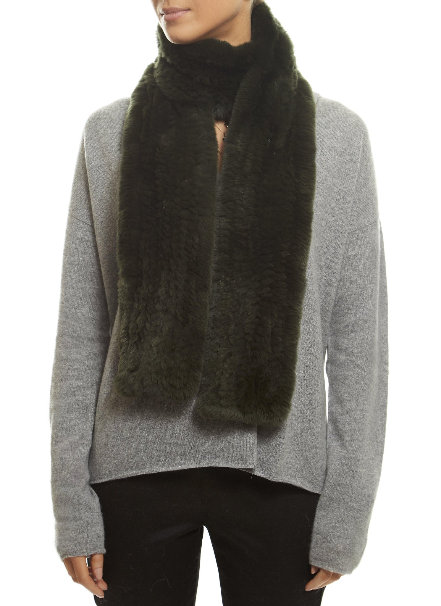 Khaki 'Open' Real Rex Rabbit Fur Scarf - Jessimara