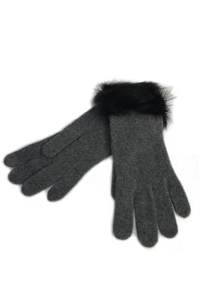 Dark Grey Cashmere Blend With 'Fur Trim Gloves' - Jessimara