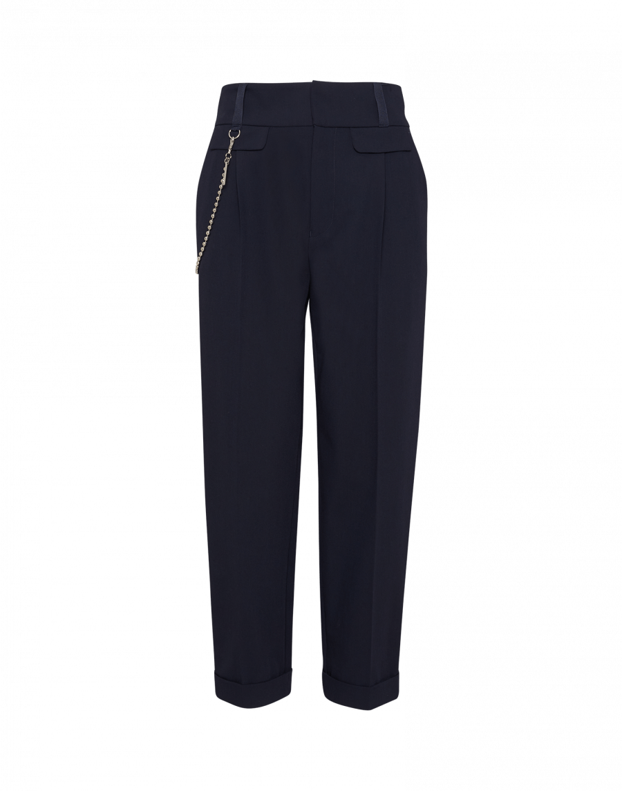 High Understated Navy Hip Chain Trouser