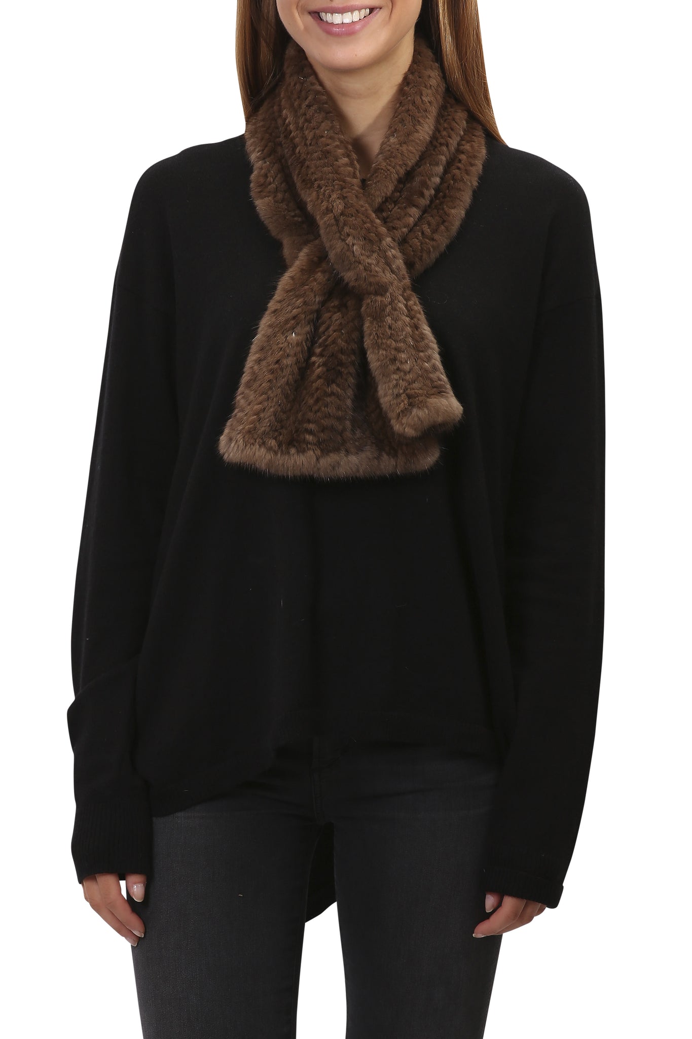 Knitted Grey Slit Mink Luxury Fur Scarf - Jessimara