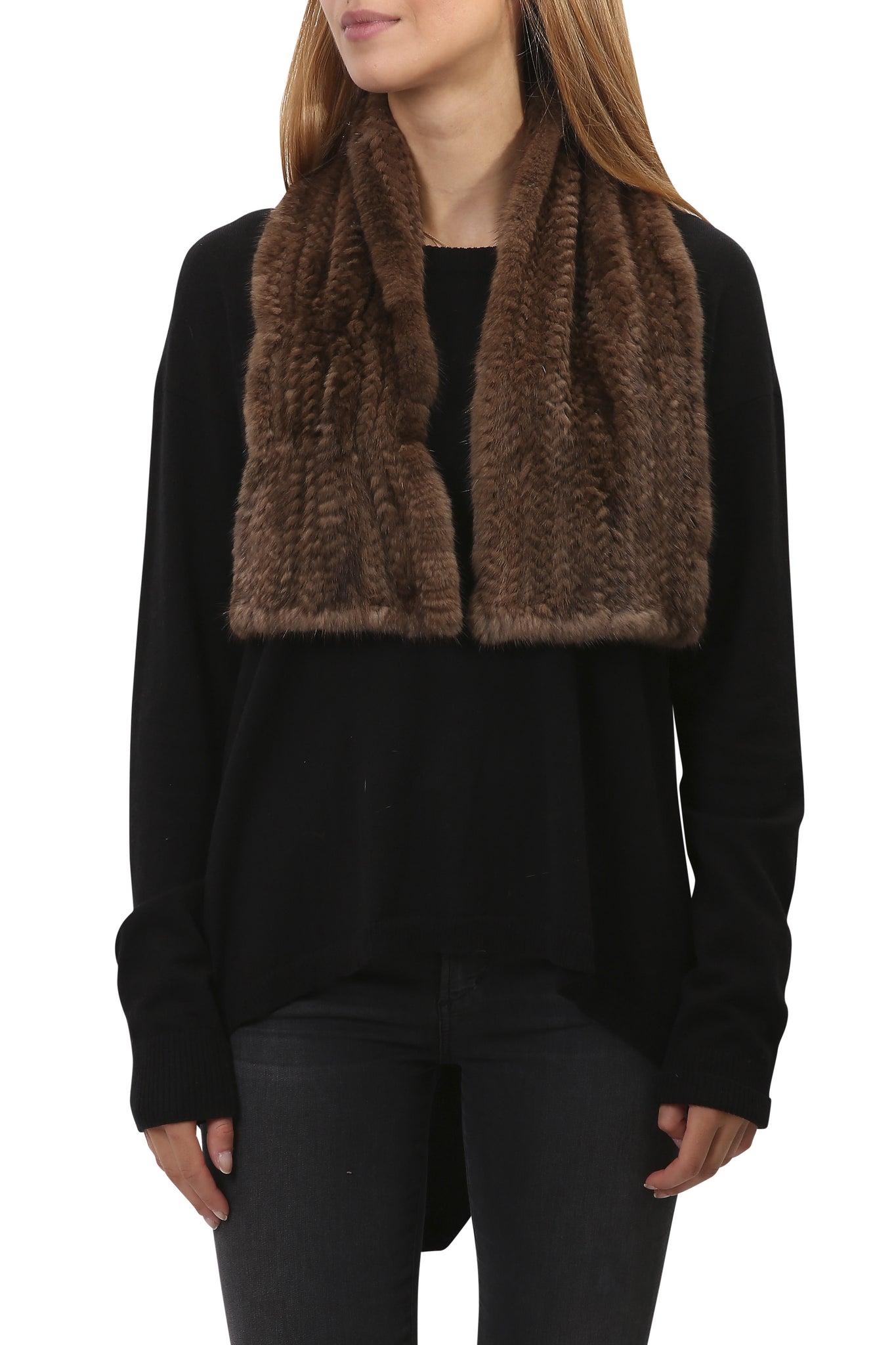 Knitted Grey Slit Mink Luxury Fur Scarf - Jessimara