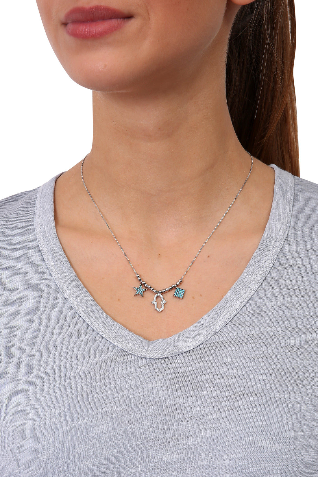 Jessimara Triple 'Star' Square and Hamsa Necklace - Jessimara